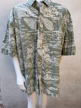 VTG Kalaheo Green Reverse Print Hawaiian Shirt XL Cotton Made in Hawaii